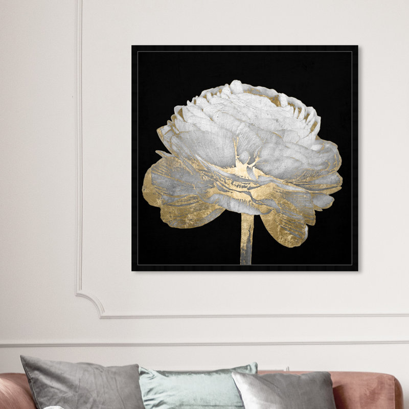 Or et lumière florale II - Peinture encadrée sur papier, H 42 po x l 42 po, Cadre noir