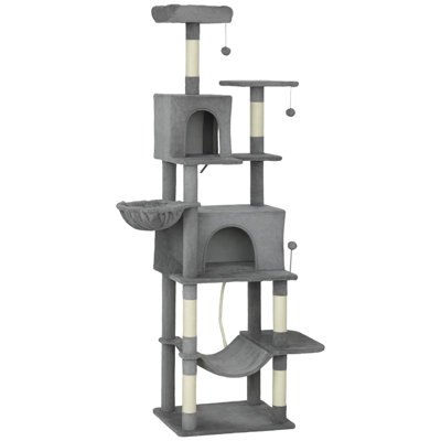 Extra Tall 80" Multi-Level Cat Tree Tower With Sisal Scratch Posts, Multiple Condos & Hammocks For 2-3 Large Cats, Dark Gray Plush Furniture