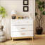 Armoire de rangement à 3 tiroirs de style nordique, commode blanche moderne avec poignées en or rose et base en bois massif, parfaite pour les petits espaces