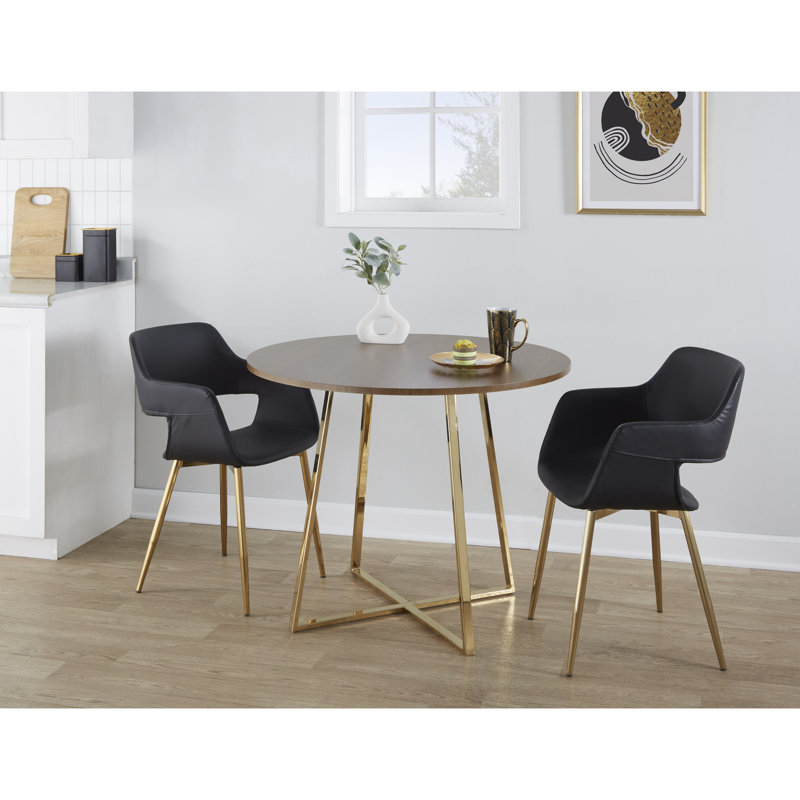 Table de salle à manger contemporaine 1 pièce en métal doré et bois de noyer