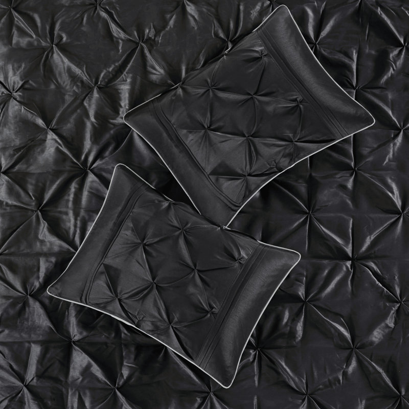 King Black Microfiber Pintuck Comforter Set with Decorative Pillows