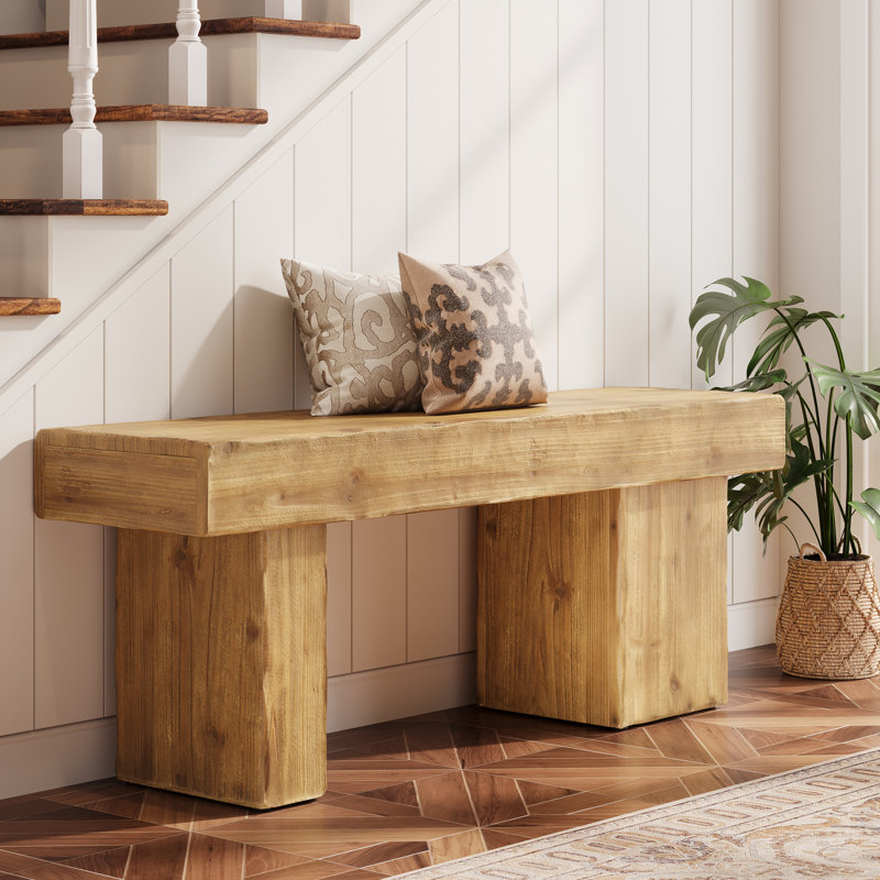 47" Solid Wood Bench, Farmhouse Entryway Bench, Light Brown