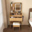 Table de coiffeuse compacte avec miroir lumineux à DEL, prise de courant, support pour sèche-cheveux et tabouret rembourré pour les petites chambres