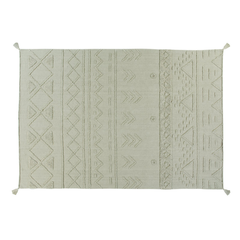 Tribu Cotton Southwestern Area Rug in Olive, Rectangle 5'7" x 8'