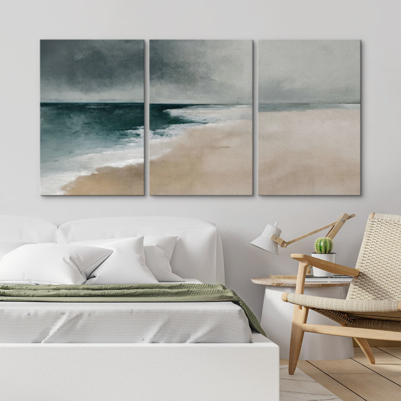 "Calm Ocean Waves & Soft Beach Horizon", reproduction d'art sur toile 3 pièces, H 36 po x l 72 po x P 1,5 po, Toile tendue