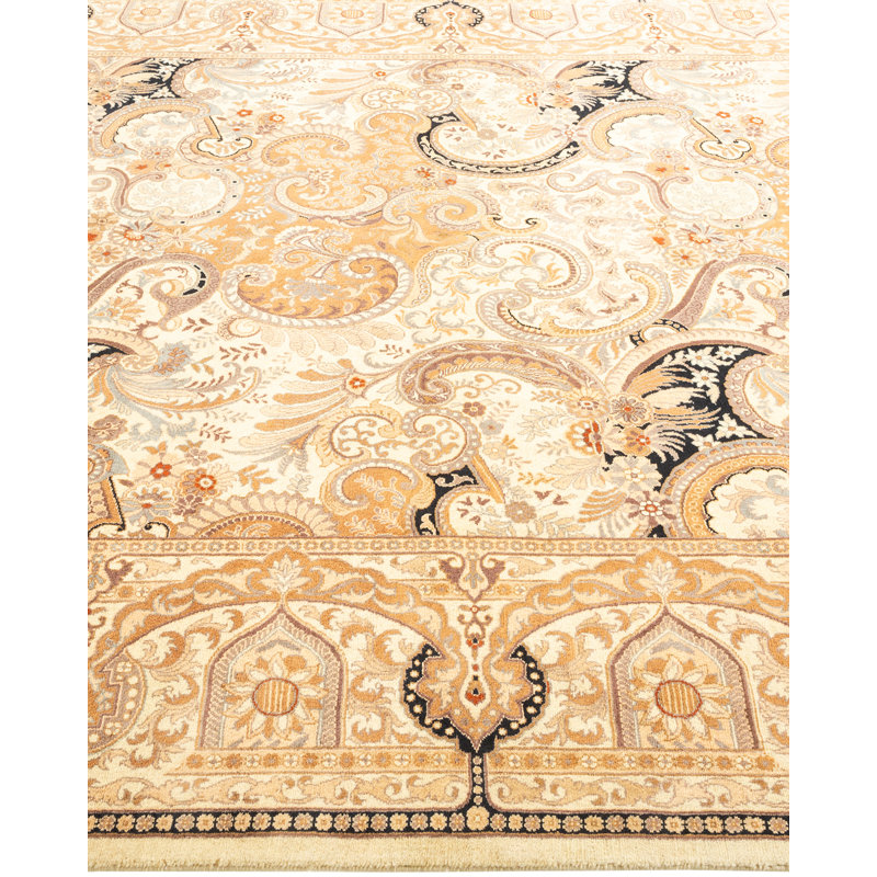 Tapis unique ivoire / noir / brun 6 pi 3 po x 8 pi 10 po Mogul