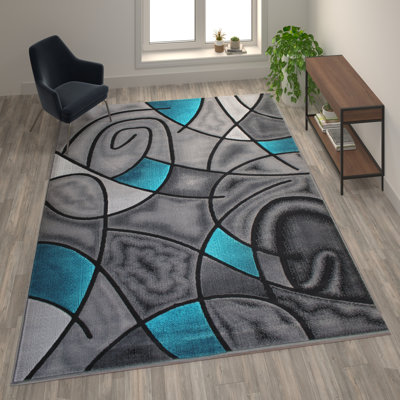 Sioar Modern Turquoise and Grey Abstract Pattern Area Rug