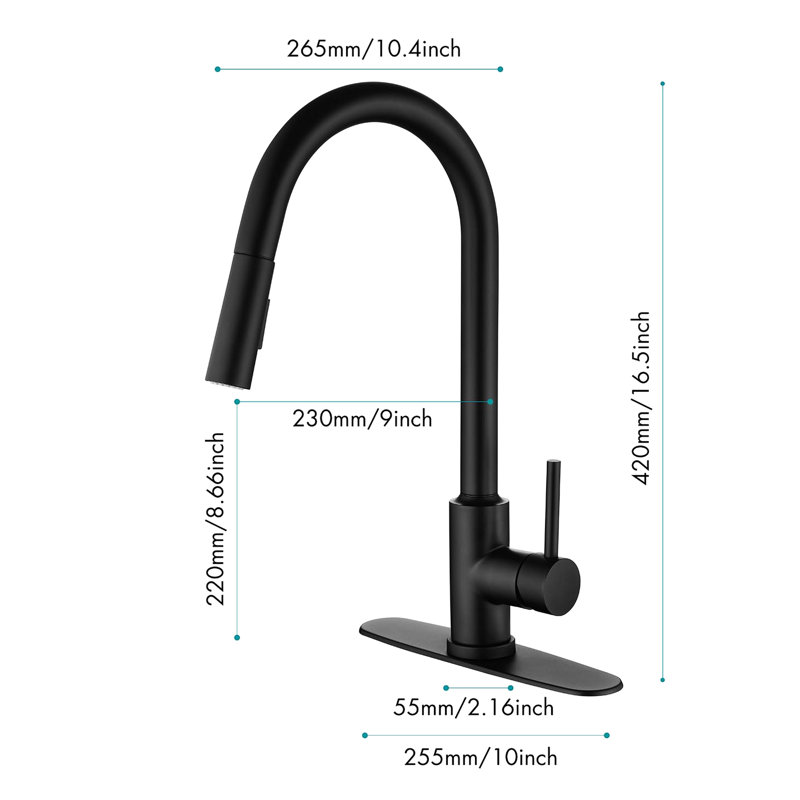 Pull Down Faucet For Kitchen, Stainless Steel Matte Black, 360 Rotating Nozzle, Two Water Output Settings, Simple Temperature And Flow Control Black Kitchen With Pull-Down Spray, Steel, Options,