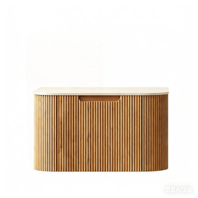 Armoire murale en contreplaqué 24 po avec 1 tiroir, comptoir en pierre frittée en travertin romain, sans lavabo, sans robinet ni drain, couleur grain de bois naturel