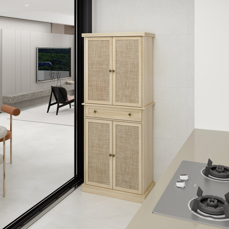 4 Door Cabinet With 1 Drawer, Sideboard with 4 Adjustable Inner Shelves, Storage Cabinet, Server, Buffet, Natural