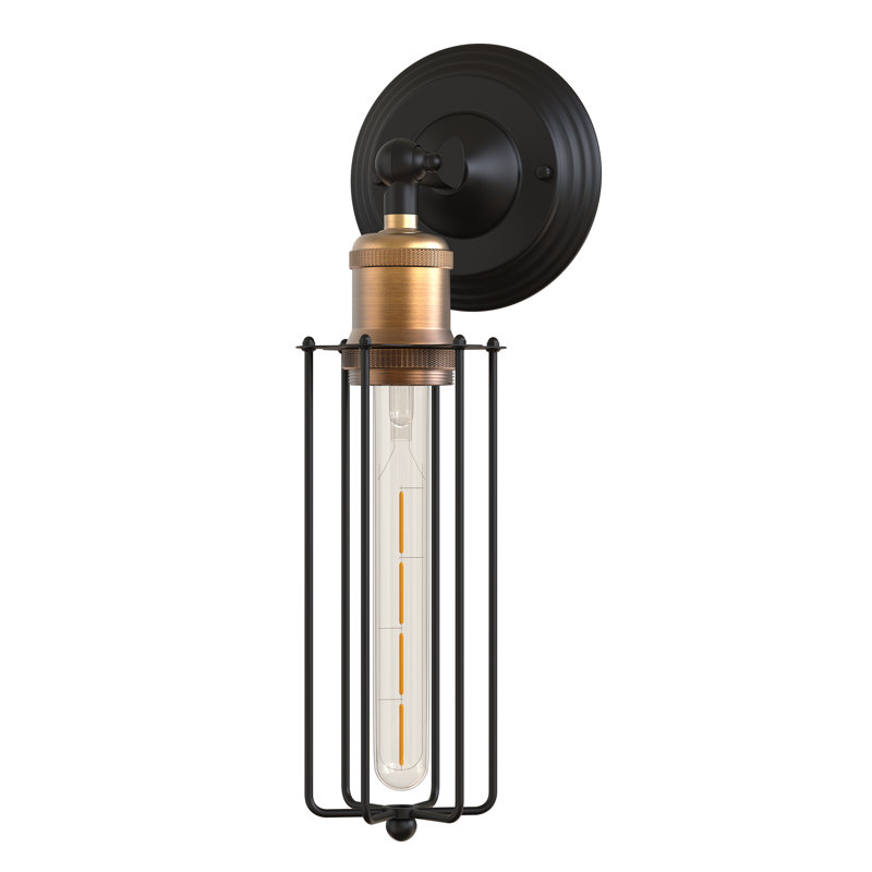 Faulkland 1-Light Dimmable Iron Black Industrial Wall Sconce