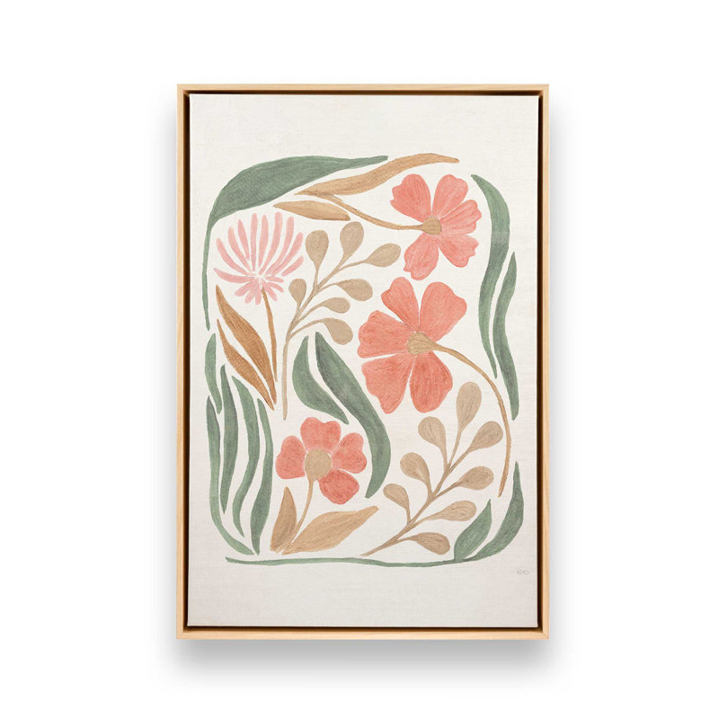 Coral Florals I, reproduction sur toile dans un cadre, H 30,75 po x l 20,75 po, Érable américain