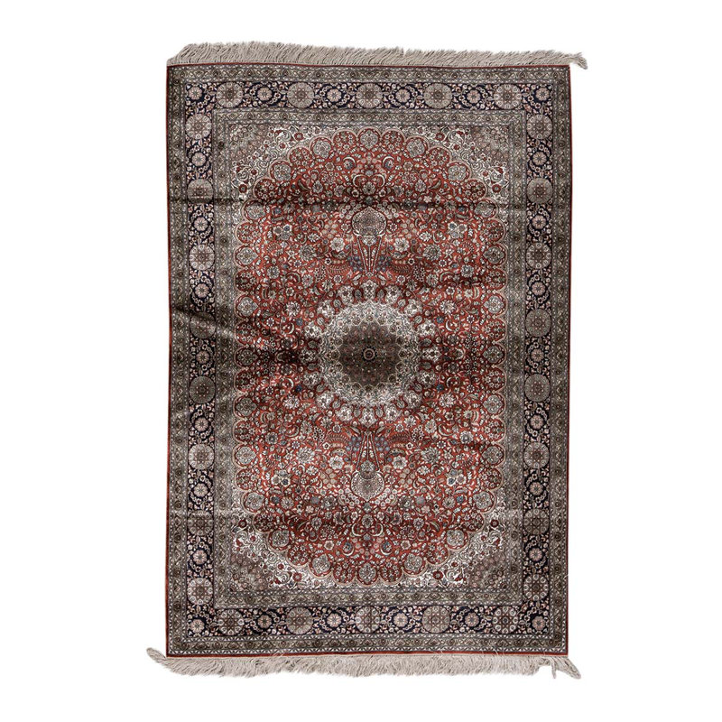 Tapis rouge / bleu marine / gris noué à la main de haute qualité