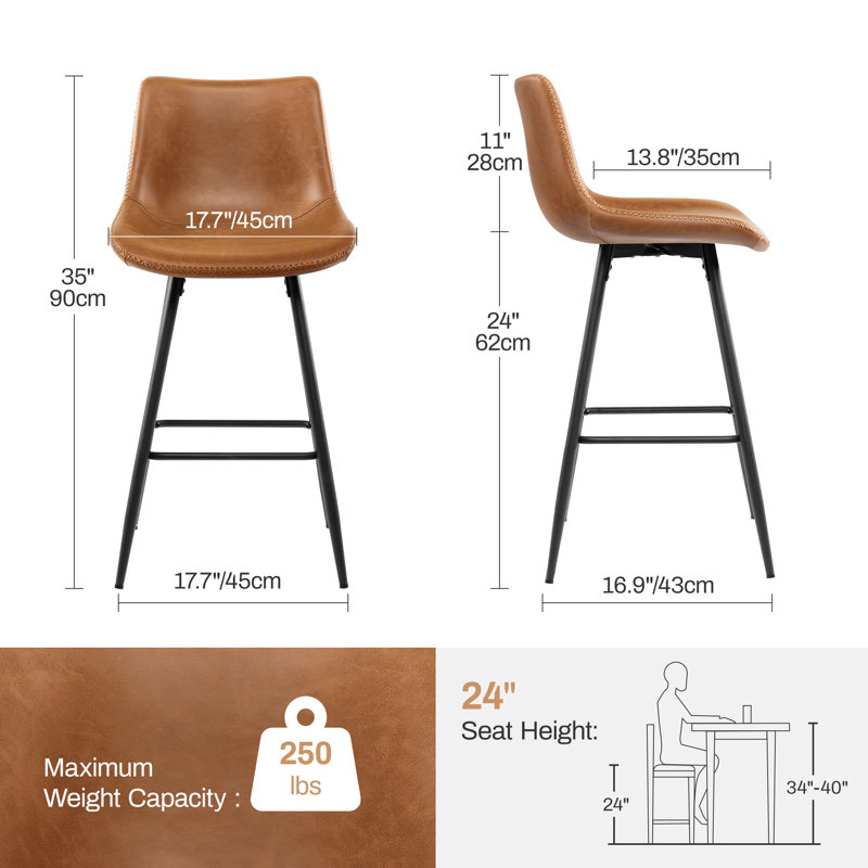 Tabouret de comptoir moderne en similicuir, Brun whisky, Tabouret de comptoir (siège d'une hauteur de 24 p, 2