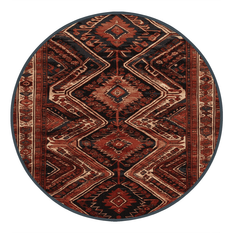 Tapis persan noir lavable à la machine, Rond 5 pi