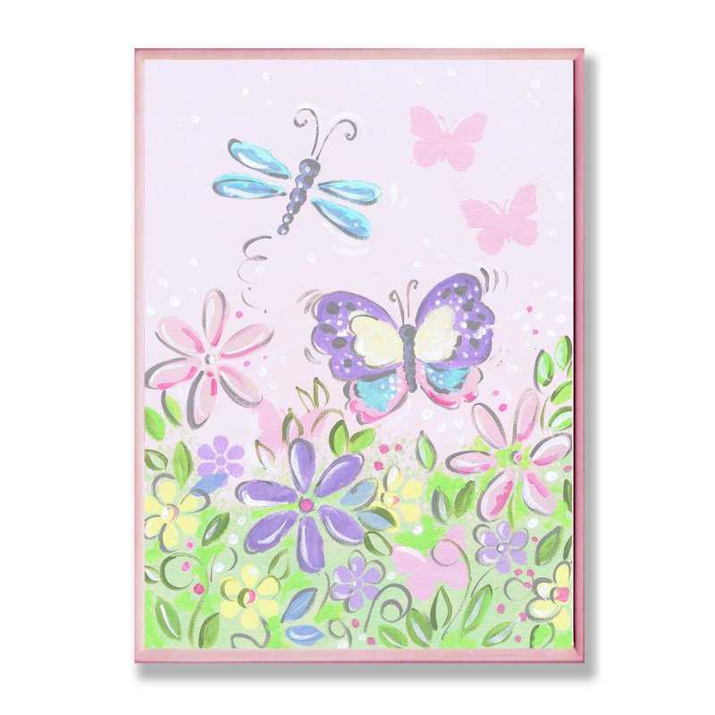 «Butterfly and Dragonfly», art encadré / toile Burnam, H 19 po x l 13 po, Plaque en bois