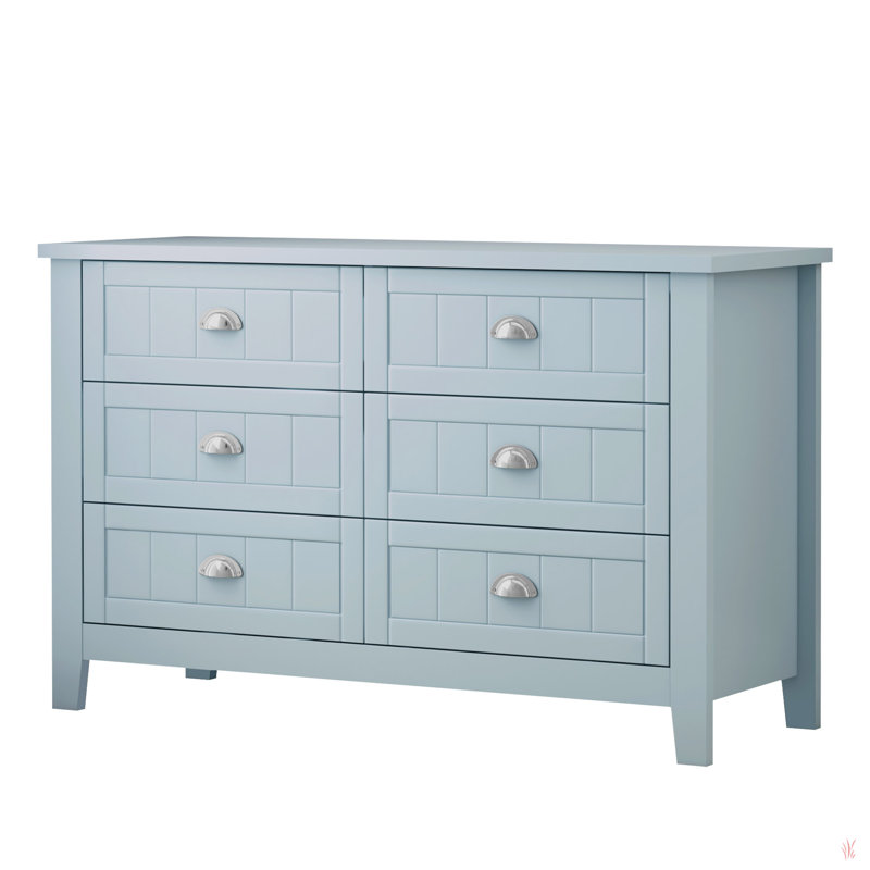 Commode 6 tiroirs, buffet, comptoir de service de buffet, structure en bois massif, panneau de porte en plastique, poignée en coquille rétro, applicable à la salle à manger, au salon, au couloir de la cuisine