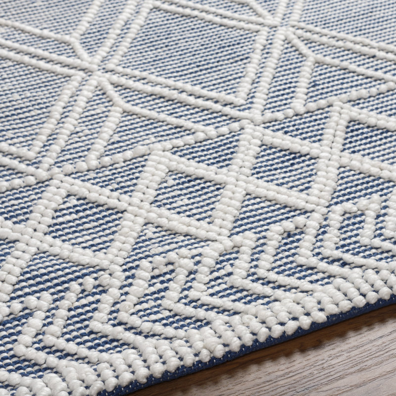 Geometric Flatweave Recycled P.E.T. Area Rug in Blue, Runner 2'6" x 8'