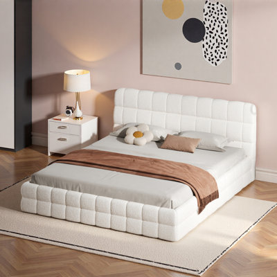 Elegant Upholstered Platform Bed With Stitching Details And Strong Support