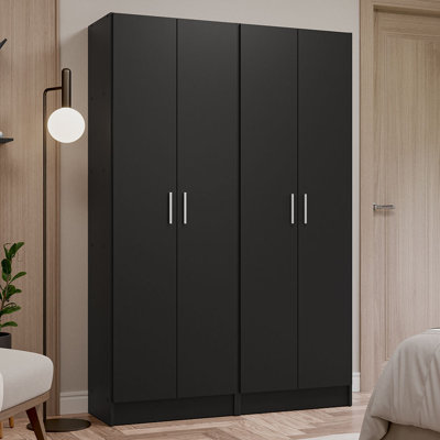 Wardrobe Armoire Closet Pantry Storage Cabinet with 4 Doors and 10 Utility Shelves 47"L Wooden Organization Unit for Bedroom, Office, La by Latitude Run