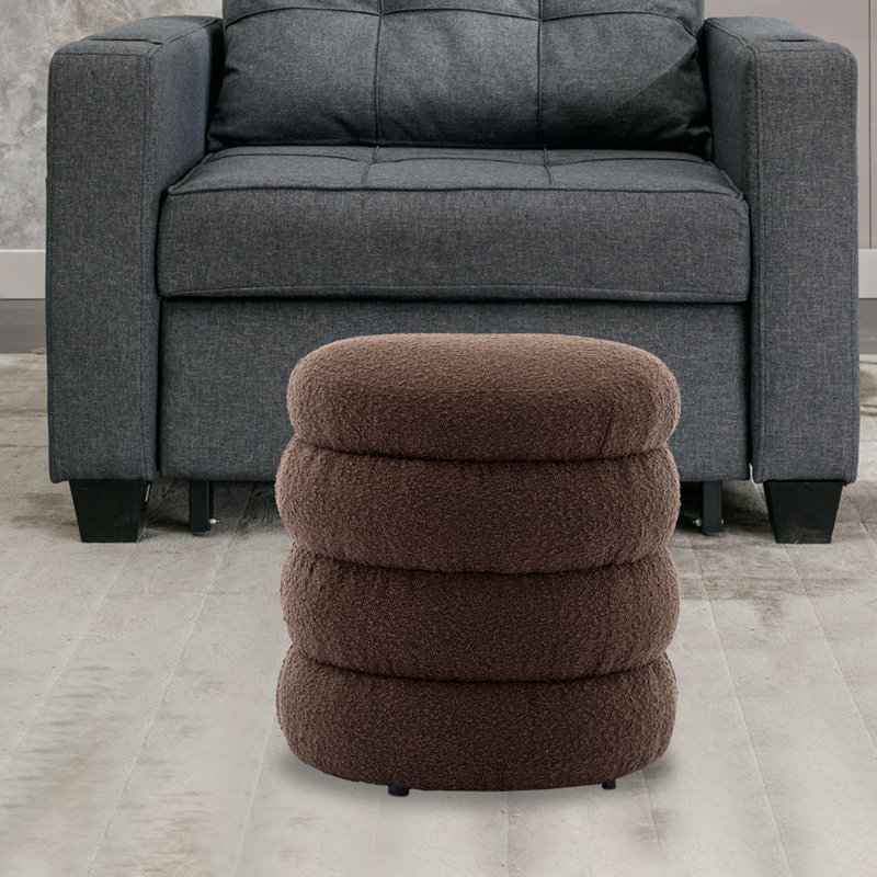 Hasset Round Footstool Ottoman, Soft  Round Ottoman, Footrest Stool, Brown Boucle