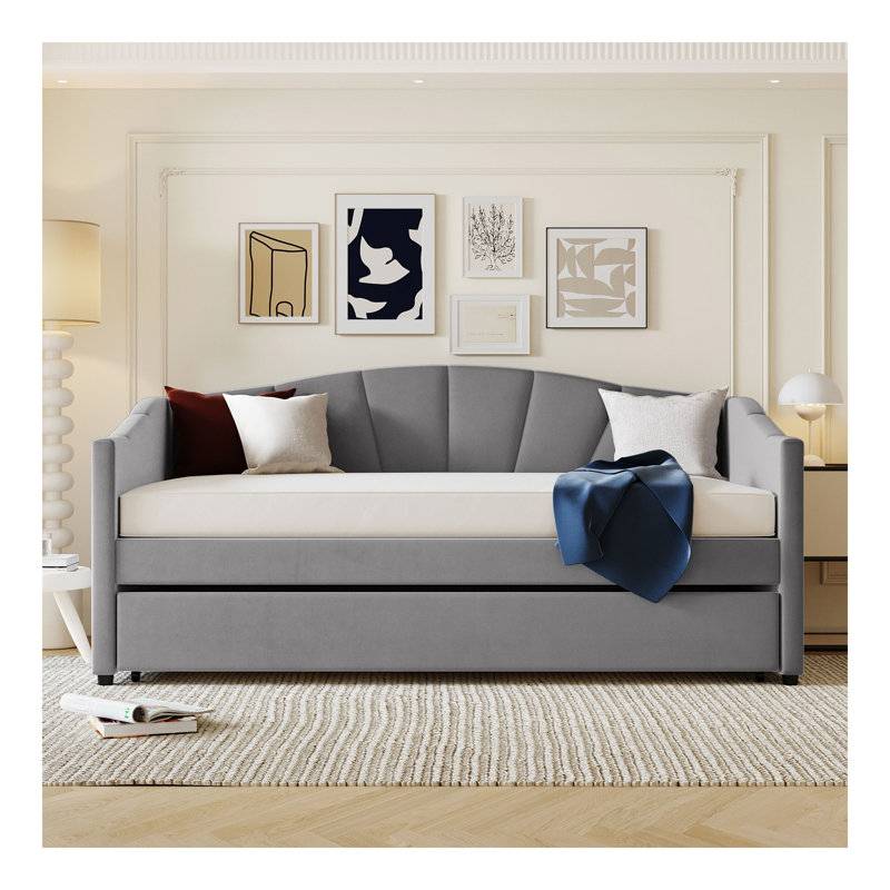Upholstered Daybed Sofa Bed Twin Size With Trundle Bed And Wood Slat