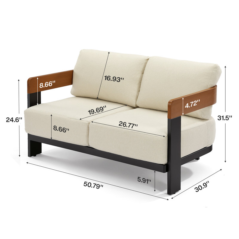 Causeuse d'extérieur en aluminium avec coussins 50,79 po
