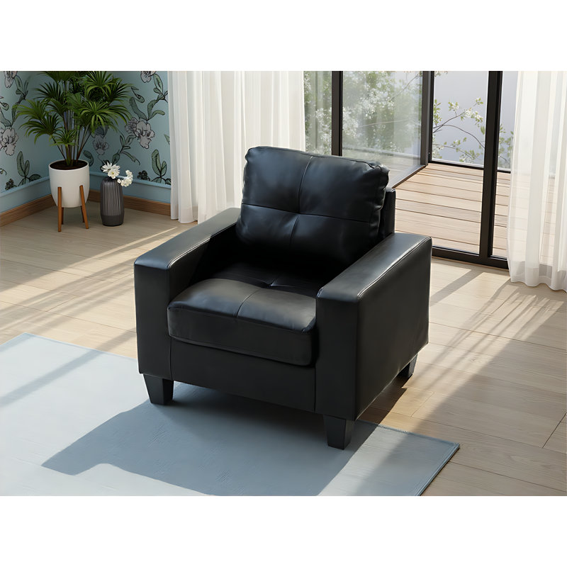 Fauteuil club noir Worthen, Similicuir noir