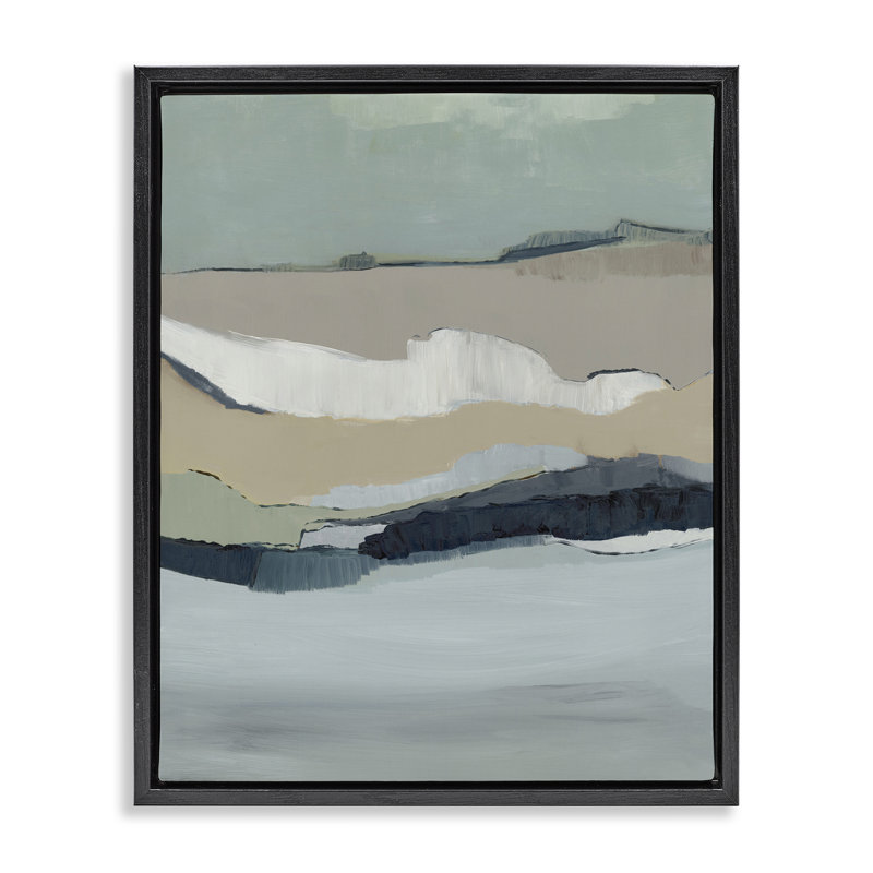Cadre flottant à marée abstraction flottante, design par Jacob Q, Cadre flottant noir de jais, H 21 po x l 17 po
