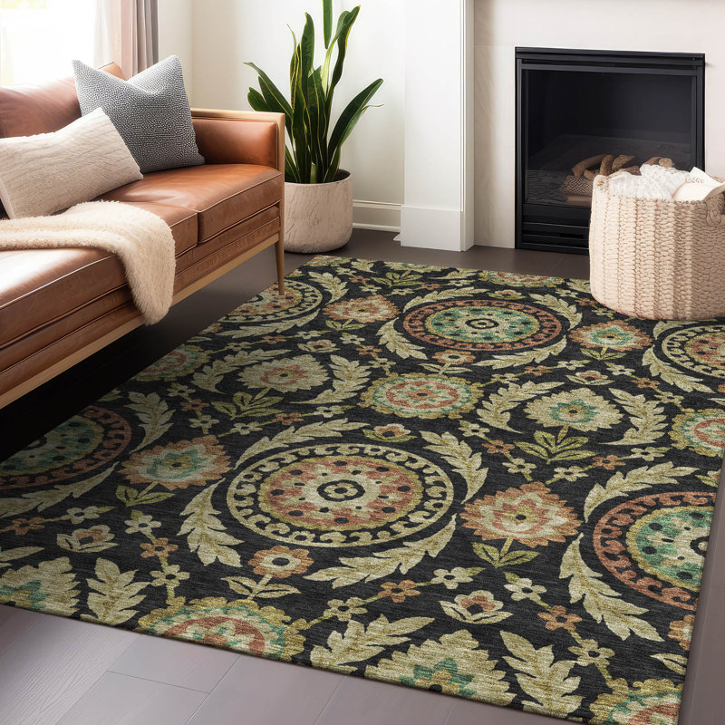 Tapis noir Prisco lavable à la machine de qualité supérieure, Rectangle 9 pi x 12 pi