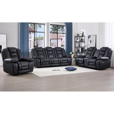 3 - Piece Breathable Faux Leather Manual Reclining Living Room Set With Feather Blend Cushion