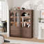 Grande armoire de rangement arquée de 70 po de hauteur avec vitrine et éclairage DEL, ensemble d'armoires de luxe en bois avec tiroirs et portes, rangement de luxe moderne pour le salon et la chambre à coucher