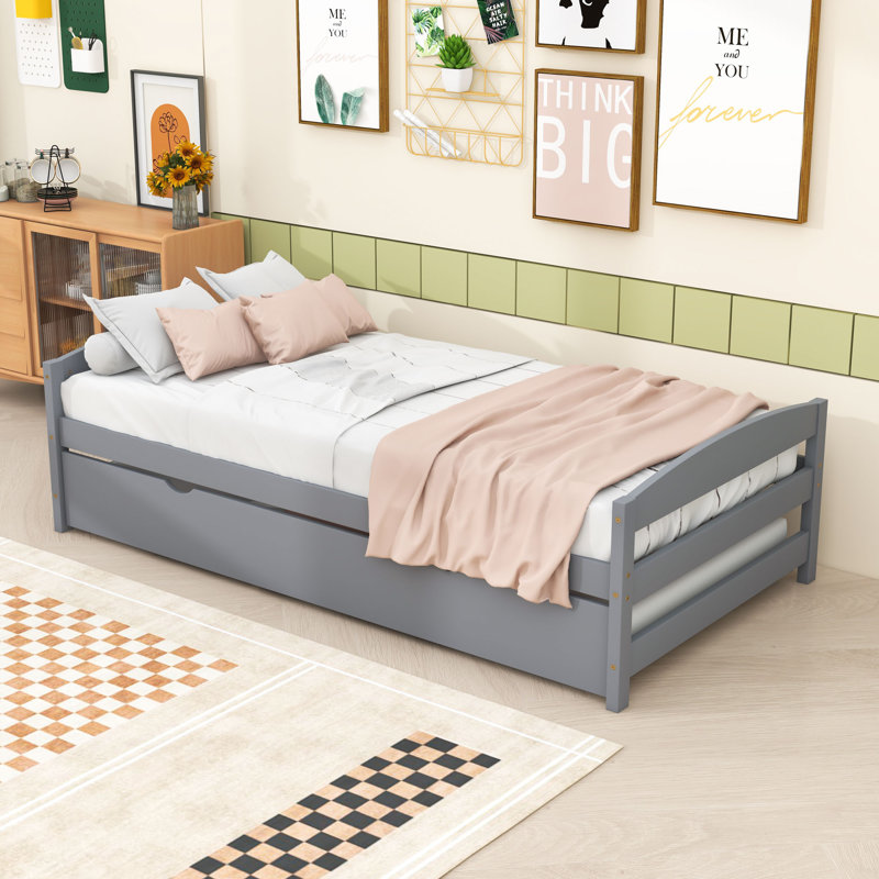 Lit plateforme simple avec lit gigogne simple, Gris