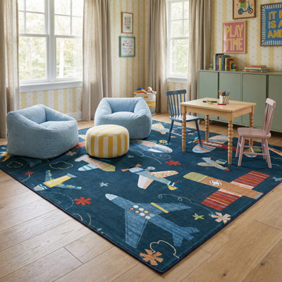 Tapis bleu marine pour enfant 4 pi x 6 pi (3 pi 11 po x 5 pi 10 po) bleu marine Maverick