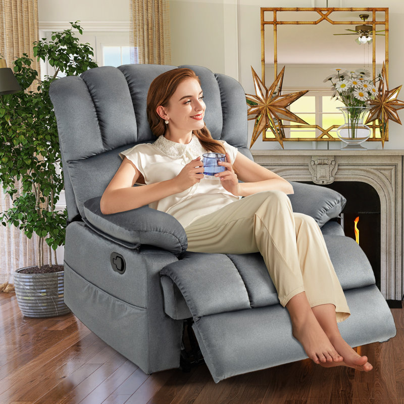 Chemika 40" Wide Oversize Upholstery Manual Recliner, Medium Gray