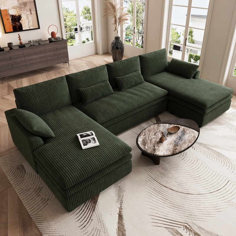 Manuel Corduroy 4-Seat Sofa 135'' Wide Large U Shaped Couch With Chaise And Detachable Doublelayered Seat Cushion