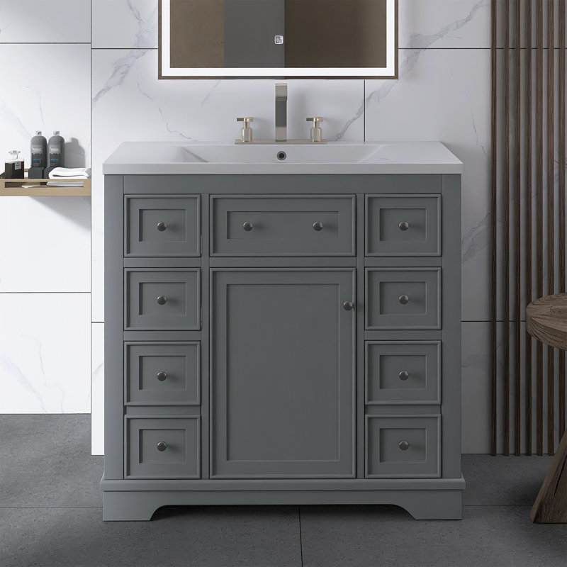 Meuble-lavabo sur pied 36 po avec lavabo, Gris