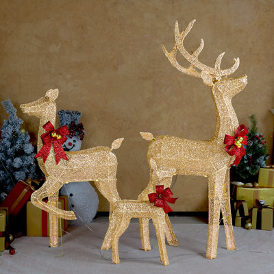 3PCS 5FT Champagne Gold Reindeer Family Christmas Decoration With LED Lights