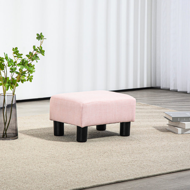 Repose-pieds en rose - Cube rembourré en lin pour le salon, siège confortable rembourré en mousse éponge 24d, structure en bois massif et 4 pieds, léger et facile à déplacer, l 15,75 po x l 11,75 po x l 9,5 po, 220 lb