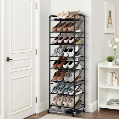 8‑Tier Narrow Shoe Rack, 30‑Pair Shoe Organizer with Lockable Wheels and Double‑Sided Vinyl Mesh Shelf