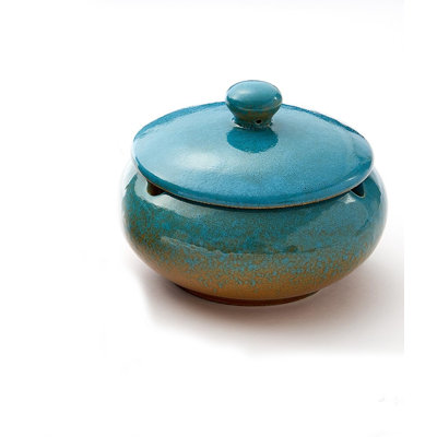 Windproof Lidded Ceramic Ashtray with 3 Grooves – Odor-Containing Home & Patio Smoking Accessory