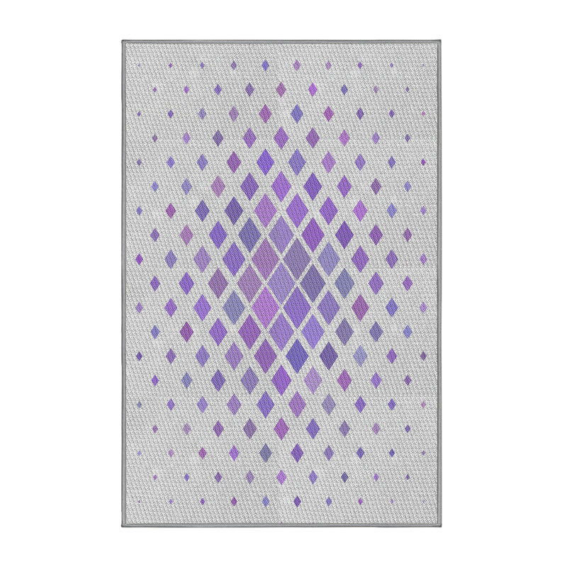 Bleu géométrique Reasor/Tapis décoratif blanc, Rectangle 5 pi x 7 pi