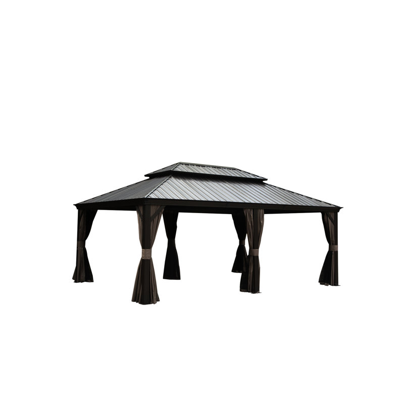 Gazebo de 4,27 m x 6,10 m avec structure en aluminium et toit double en acier galvanisé, idéal pour les repas à l'extérieur