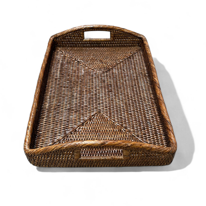 Burma Rattan Decorative Tray, 3.5" H x 20.5" W x 13.5" D, White Wash