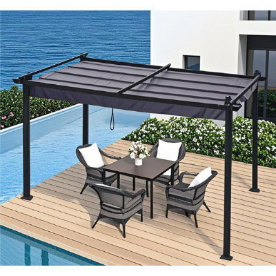 Replacement Canopy Top Cover Fabric, Outdoor Patio Metal Retractable Pergola, Garden Awning