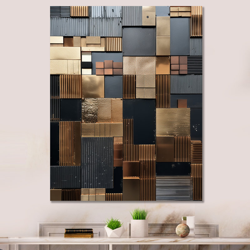 Carreau abstrait brun, charme mosaïque - tuile abstraite, art mural, Toile tendue, H 40 po x l 30 po x P 1,5 po