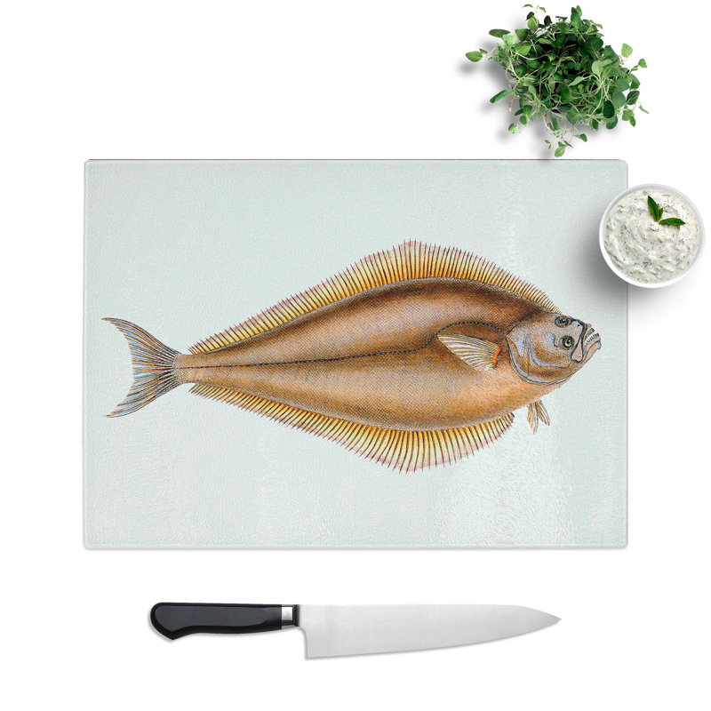 Tempered Glass Atlantic Halibut Fish Chopping Board, 28.5 cm W x 20 cm L
