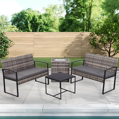 Ensemble de 4 canapés modulaires en osier de patio avec coussins lavables Pe