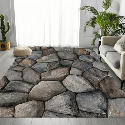 Realistic Natural Rock Stone Texture Area Rug, Authentic Rough Stone Surface Pattern, Soft Durable, Machine Washable Non-Slip Floor Carpet, Stylish Artistic Indoor Home Decor for Living Room, Bedroom, Entryway, Kitchen, Balcony, Apartment