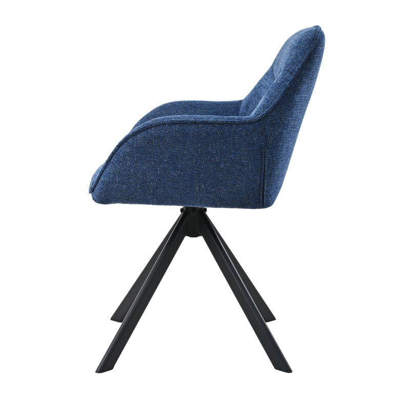 48.5cm H Swivel Upholstered Dining Chair with Ergonomic Back, Navy Chenille
